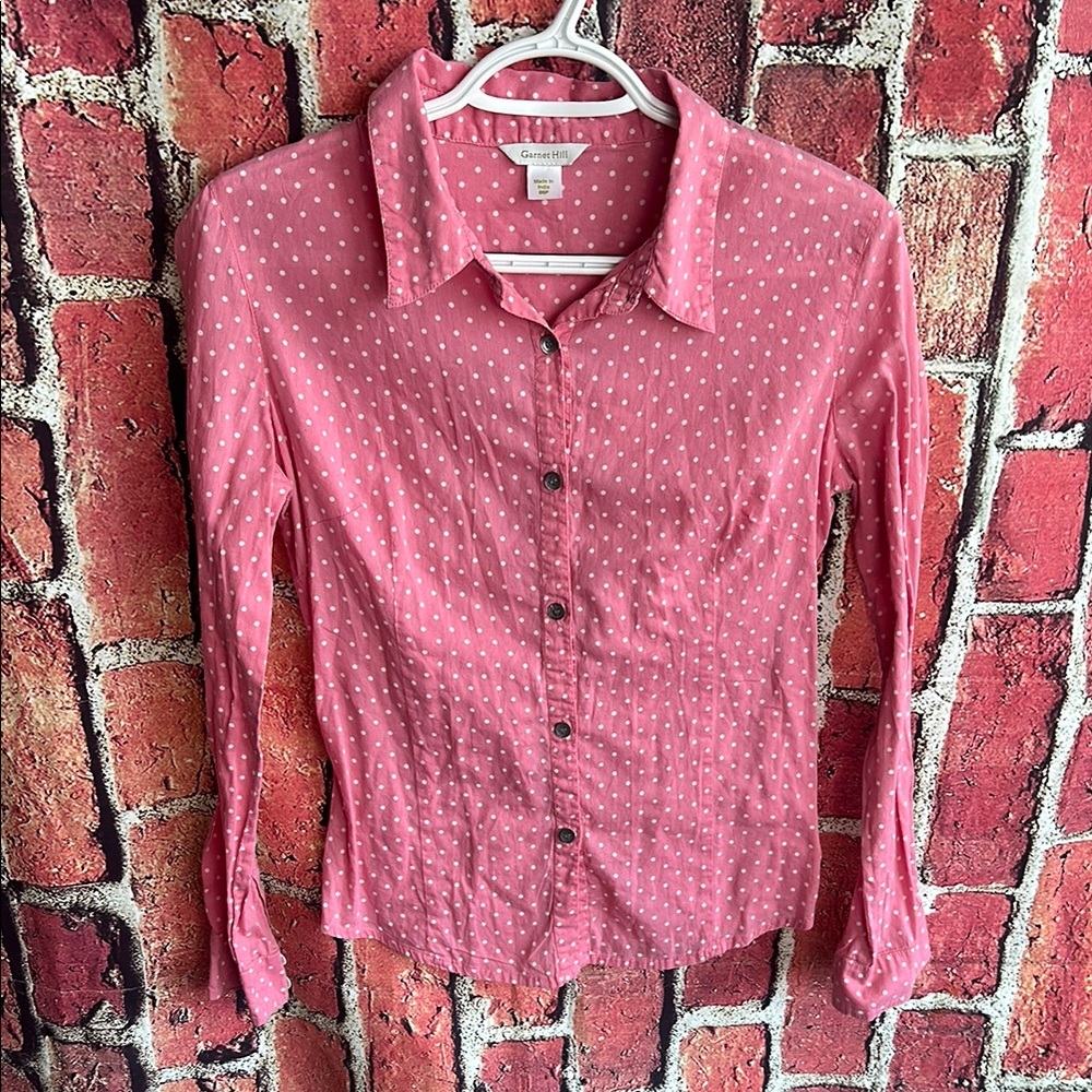 Garnet Hill Pink Polka Dot Women's Top size petite 6